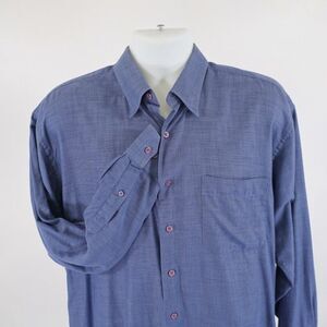 DAMAGED Pronto Uomo Blue Weave Large‎ Cotton Hide-Away Button Down
